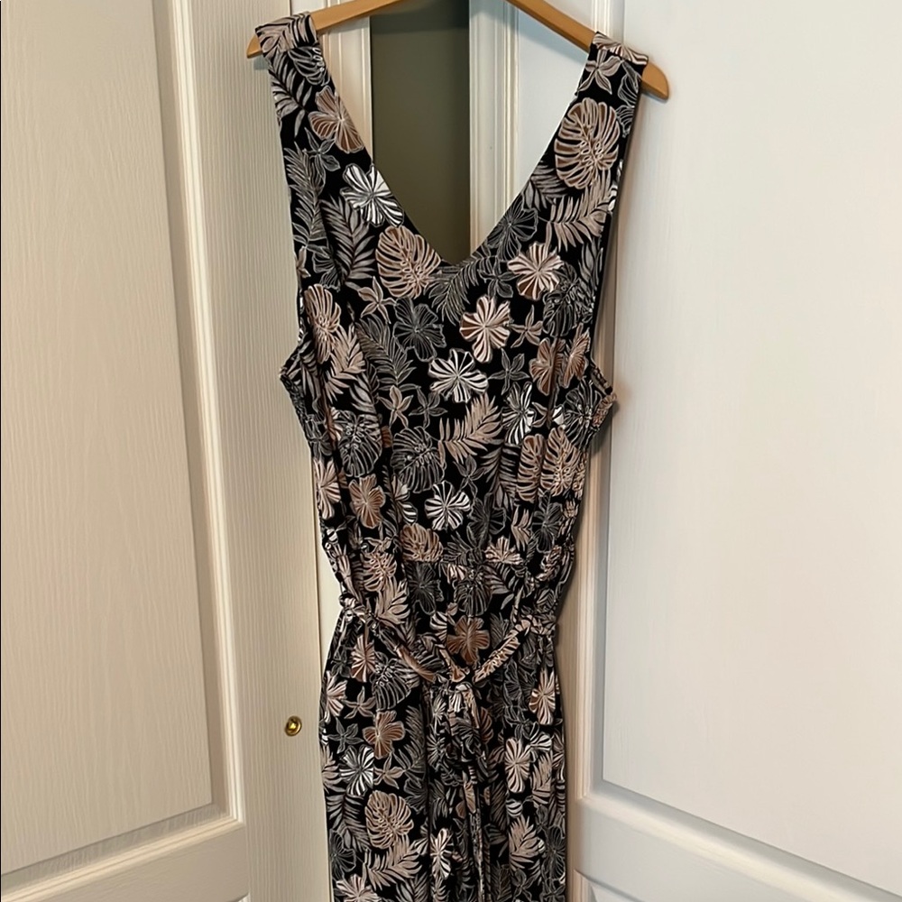JJill Wearever Collection Floral Black and Brown Sleeveless Jumpsuit 3X